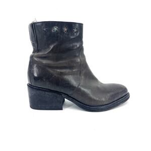 Moma Italian Dark Gray Leather Women's 41/10.5 Ankle Boots Side Zip Metal Stars